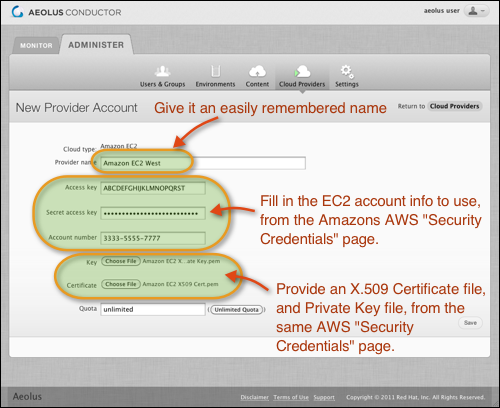 Fill in AWS account details - click to view at full size in a new
window